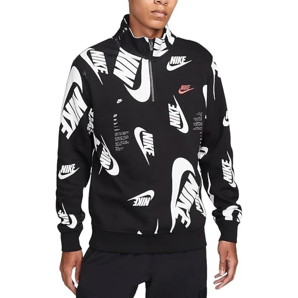 Nike Club Fleece 1/4 Zip Top Sweatshirt Black /White Mens Size Small - NEW